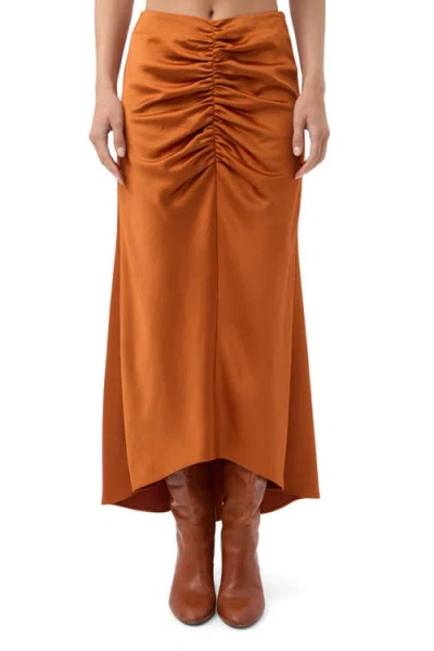 TRINA TURK TRINA TURK ASPEN SATIN RUCHED MIDI SKIRT