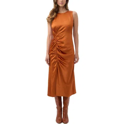 TRINA TURK TRINA TURK CHESTNUT RUCHED SATIN MIDI DRESS