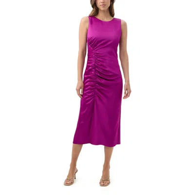TRINA TURK TRINA TURK CHESTNUT RUCHED SATIN MIDI DRESS