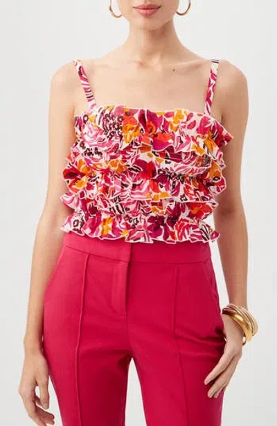 TRINA TURK TRINA TURK SAHA FLORAL RUFFLE SMOCKED CROP TOP