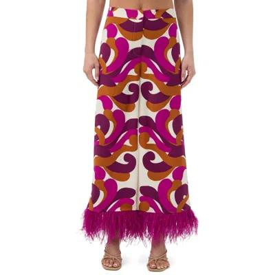 TRINA TURK TRINA TURK SHORT WEEKEND PRINTED FEATHER TRIM PANT