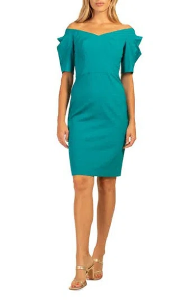 TRINA TURK TRINA TURK WITTY OFF THE SHOULDER SHORT SLEEVE SHEATH DRESS