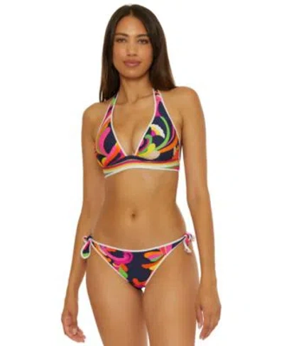 TRINA TURK WOMENS REVERSIBLE HALTER BIKINI TOP TIE SIDE HIPSTER BIKINI BOTTOMS
