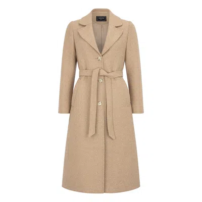 TRIONA WOMEN'S GOLD / NEUTRALS CAMEL HERRINGBONE ERIN CASHMERE BLEND BELTED COAT