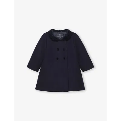 TROTTERS NAVY VELVET-COLLAR  DOUBLE-BREASTED WOOL COAT 6-24