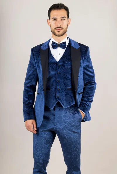 TRUCLOTHING 3 PIECE SUIT VELVET PAISLEY SHAWL COLLAR TAILORED FIT WEDDING TUXEDO
