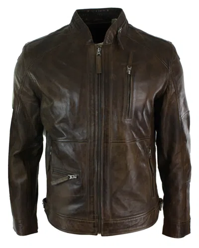 TRUCLOTHING BIKER LEATHER JACKET OLIVE
