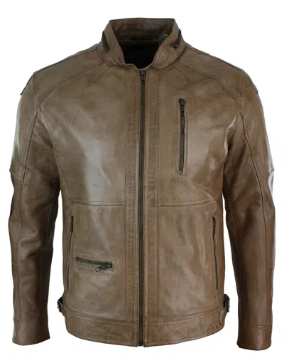 TRUCLOTHING BIKER LEATHER JACKET OLIVE