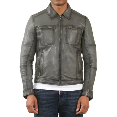 TRUCLOTHING CLASSIC COLLAR LEATHER BIKER JACKET