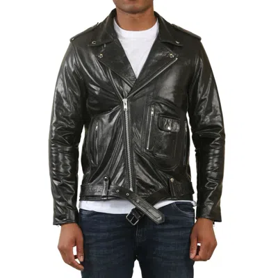 TRUCLOTHING COW HIDE BIKER BRANDO CROSS ZIP LEATHER JACKET