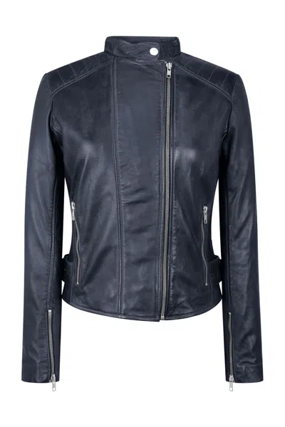 TRUCLOTHING LEATHER JACKET CROSS ZIP NEHRU COLLARLESS