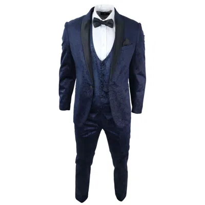 TRUCLOTHING MARC DARCY SIMON MEN'S VELVET BLUE 3 PIECE SUIT TUXEDO