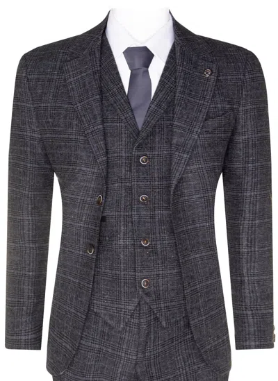 TRUCLOTHING MENS GREY CHECK 3 PIECE TWEED SUIT PEAKY BLINDERS 1920S GATSBY TAILORED FIT