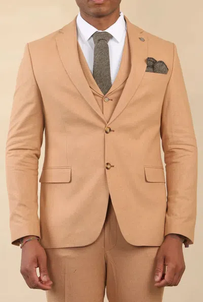 TRUCLOTHING TP-23 - MEN'S CAMEL 3 PIECE LINEN SUMMER WEDDING SUIT