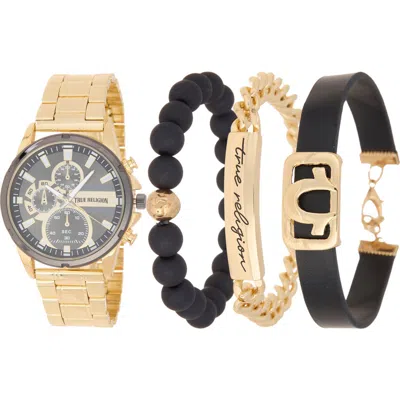 TRUE RELIGION TRUE RELIGION 4-PIECE ROUND CHRONOGRAPH WATCH & BRACELET SET