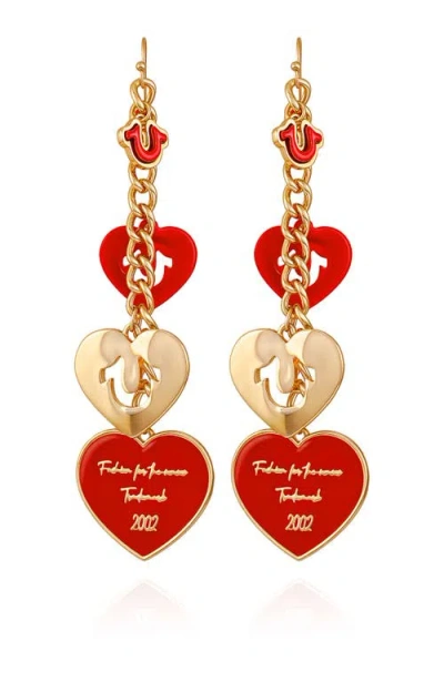 TRUE RELIGION TRUE RELIGION CASCADING RED HEART LINEAR EARRING
