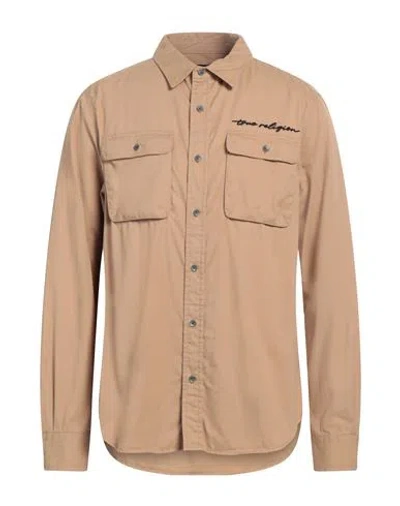 TRUE RELIGION TRUE RELIGION MAN SHIRT CAMEL SIZE L COTTON