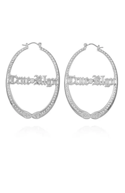 TRUE RELIGION TRUE RELIGION PAVE & LOGO OVAL HOOP EARRING