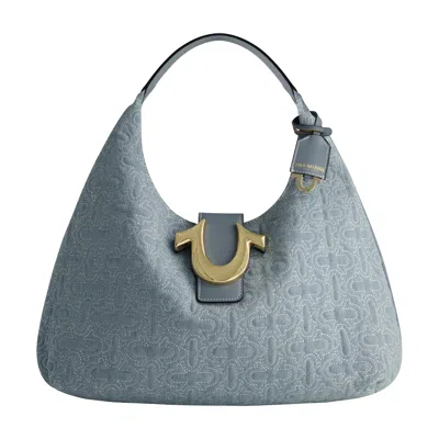 TRUE RELIGION QUILTED HORSESHOE LARGE DENIM HOBO