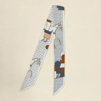 TRUEDAMES ABSTRACT HORSE GRID PATTERN PRINTED TWILLY SKINNY SCARF
