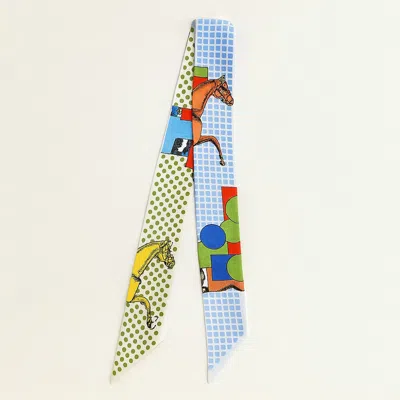 TRUEDAMES ABSTRACT HORSE GRID PATTERN PRINTED TWILLY SKINNY SCARF