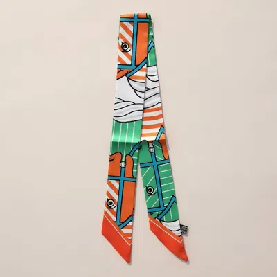 TRUEDAMES ABSTRACT PATTERN PRINTED TWILLY SKINNY SCARF