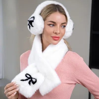TRUEDAMES BOW ACCENT FLUFFY FAUX FUR WINTER SCARF EAR MUFF SET