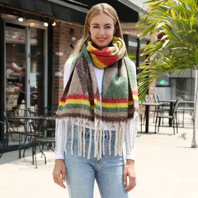 TRUEDAMES COZY CHUNKY GEOMETRIC PLAID OBLONG FRINGE WINTER SCARF