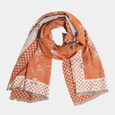 TRUEDAMES FLORAL POLKA DOT BORDERED FRINGE OBLONG SCARF