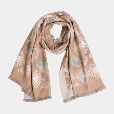 TRUEDAMES GEOMETRIC PATTERN FRINGE OBLONG SCARF