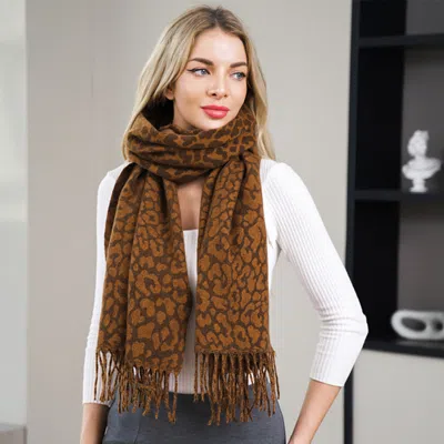 TRUEDAMES LEOPARD PATTERN FRINGE WINTER SCARF