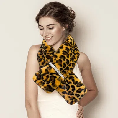 TRUEDAMES LEOPARD PATTERNED FAUX FUR BLING PULL THROUGH SCARF