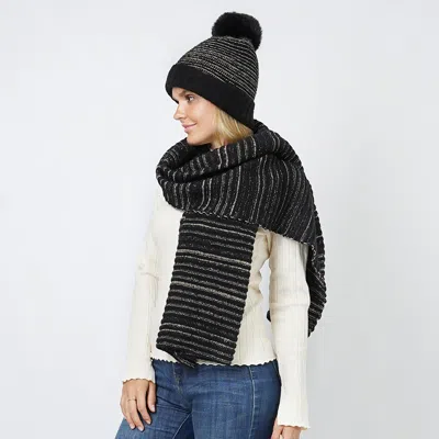 TRUEDAMES LUREX STRIPE KNIT HAT SCARF SET