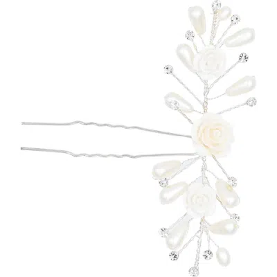 TULLEEN TULLEEN RHINESTONE IVORY PEARL AND ROSE HAIR PIN