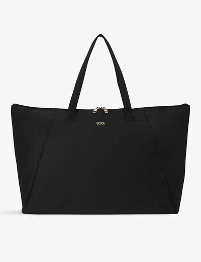 TUMI WOMENS BLACK/GOLD JUST IN CASE DOUBLE-ZIP BRANDED NYLON TOTE