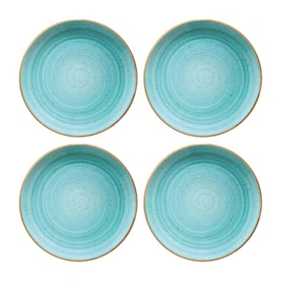 TURGLA HOME AQUA ROUND BLUE PORCELAIN DINNER PLATE SET OF FOUR