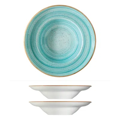 TURGLA HOME AQUA ROUND BLUE PORCELAIN PASTA BOWL SET OF TWO