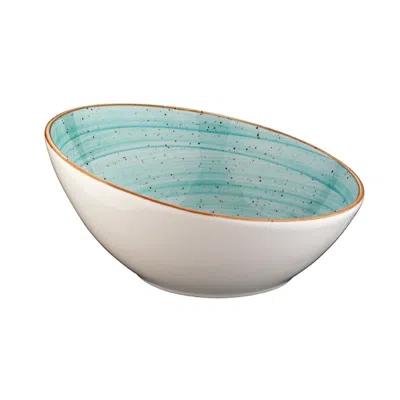 TURGLA HOME AQUA ROUND BLUE SLANTED PORCELAIN BREAKFAST BOWL