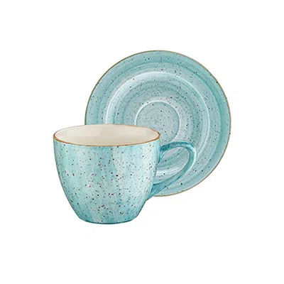 TURGLA HOME BLUE AQUA BISTRO ESPRESSO CUP SAUCER SETS,  FOR FOUR