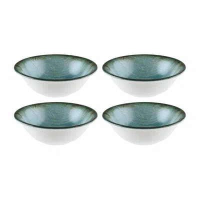 TURGLA HOME BLUE / BROWN MADERA  ROUND DECORATED PORCELAIN BOWL SET OF FOUR