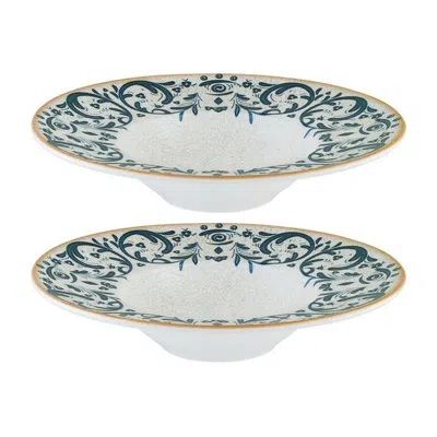 TURGLA HOME BLUE VIENTO ROUND DECORATED PORCELAIN BOWL SET OF TWO