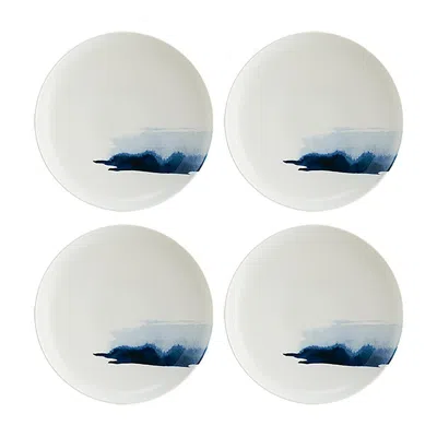 TURGLA HOME BLUE / WHITE BLUE WAVE ROUND DECORATED PORCELAIN BOWL SET OF FOUR