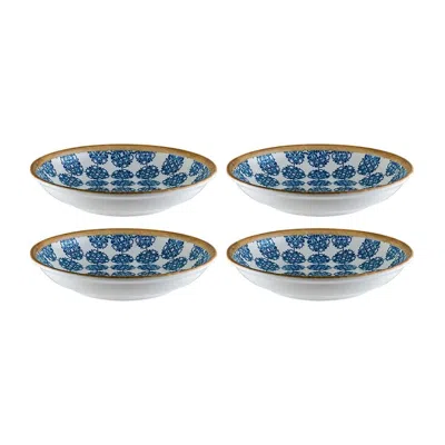 TURGLA HOME BLUE / WHITE CALIF ROUND DECORATED PORCELAIN BOWL SET OF FOUR