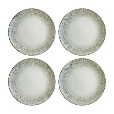TURGLA HOME BLUE / WHITE SWAY ROUND DECORATED PORCELAIN DINNER, ENTREE PLATE, SET OF FOUR