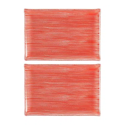TURGLA HOME GLASS DINNERWARE RECTANGULAR RED GLASS PLATE SET OF TWO
