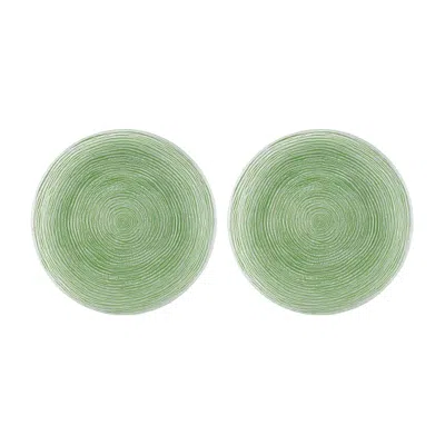 TURGLA HOME GLASS DINNERWARE ROUND GREEN GLASS PLATE SET OF TWO