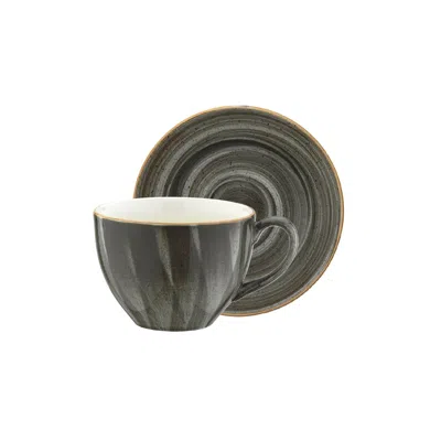 TURGLA HOME GREY SPACE BISTRO TEA CUP & SAUCER, SET FOR TWO