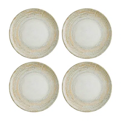 TURGLA HOME NEUTRALS / BROWN PATERA ROUND DECORATED PORCELAIN PLATE SET OF FOUR