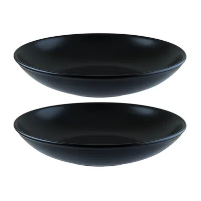 TURGLA HOME NOTTE ROUND BLACK PORCELAIN ENTREE SALAD, PASTA BOWL, SET OF TWO
