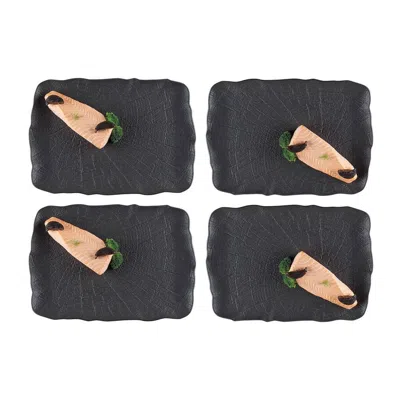 TURGLA HOME SHADE RECTANGULAR BLACK PORCELAIN SERVING PLATE SET OF FOUR